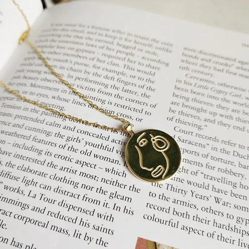 Abstract Face Necklace, Silver Chain Necklace