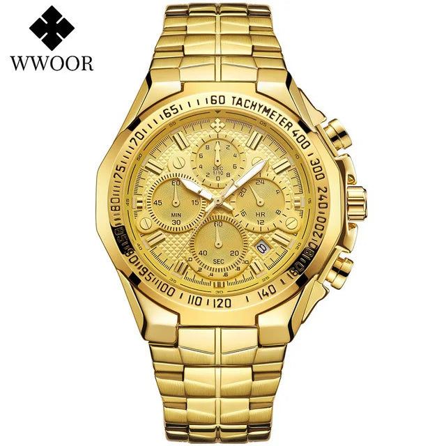 Sports Watches For Men Fashion Quartz Men Big Clock WWOOR Top Brand Luxury Military Full Steel Waterproof Chronograph Wristwatch