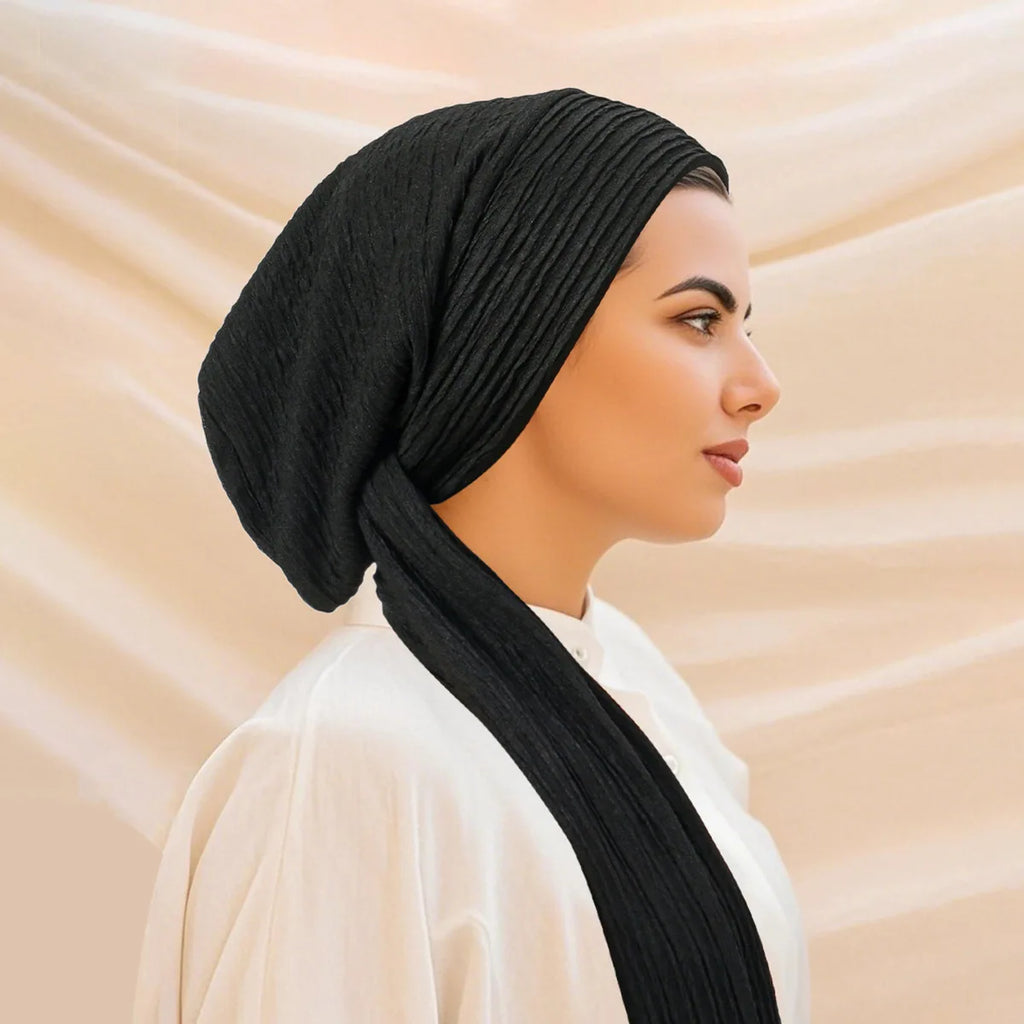 Women Muslim Hijab Pre-Tied Hat Headscarf Wrinkle Long Tail Chemo Cap Bandage Bonnet Head Wrap Bandanas Headband Turbante Mujer