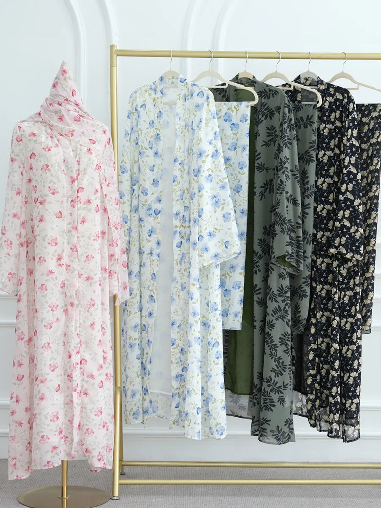 Muslim Women Dubai Abaya luxury Double layered chiffon Print Hijab Dress Kaftan Ramadan Robe Femme Islam african dresses Kebaya