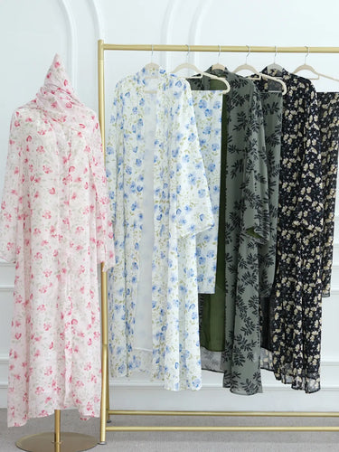 Muslim Women Dubai Abaya luxury Double layered chiffon Print Hijab Dress Kaftan Ramadan Robe Femme Islam african dresses Kebaya