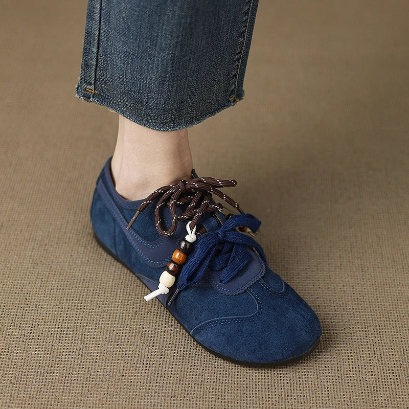 Women's Shoes Flats Casual Sneakers Round Toe Barefoot Woman Elegant Low Heel Stylish Trend Luxury High Quality Blue