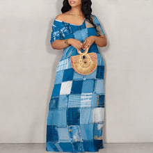 Load image into Gallery viewer, Women&#39;s Fashion  Printed Short Sleeve Long Dress Sexy Off Shoulder Backless Bodycon Split Cocktail Party Dress ﻿