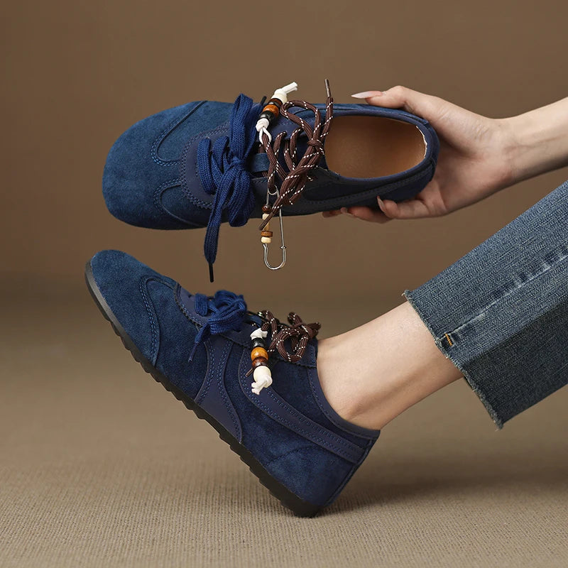 Women's Shoes Flats Casual Sneakers Round Toe Barefoot Woman Elegant Low Heel Stylish Trend Luxury High Quality Blue