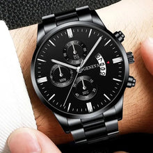 Load image into Gallery viewer, Fashion Mens Watches Luxury Black Stainless Steel Quartz Wrist Watch Man Business Watch for Men Calendar Clock Reloj Hombre