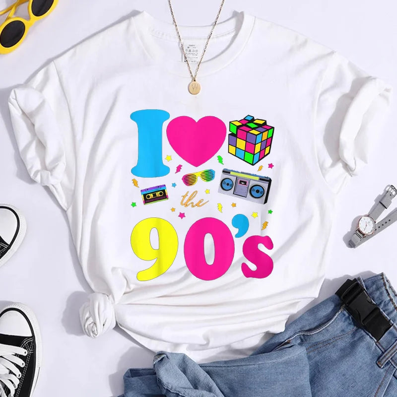 Women's Fashion 90's T-Shirt Summer Casual Classic 90's Shirt Loose Women's T-Shirt Tops