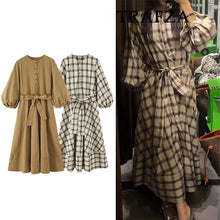 Load image into Gallery viewer, 2025 New Women Fashion  Dress Women Plaid printed Long Dresses With Belt Chic Dresses Women Summer Dress