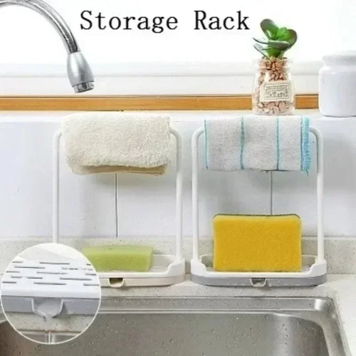 Kitchen Solid Color Simple Storage Rack Towel Sponge Drain Racks Rag Dishcloth Hanging Rack Soap Holder Sink Desktop Organizer