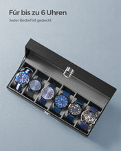 Load image into Gallery viewer, SONGMICS 6 Watches Watches box watches box with glass lid velvet watches cushion watches case with lock 11.2x30x8 cm