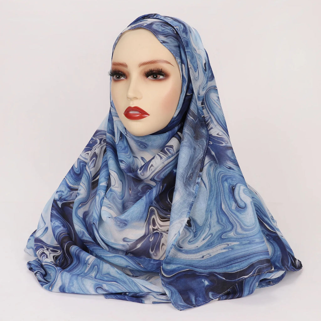 1Pcs Fashion Watercolor Print Hijab Islam Ramadan Women Bohemian Soft Muslim Hijabs Foulard Femme Shawl Wrap Scarf Headscarf