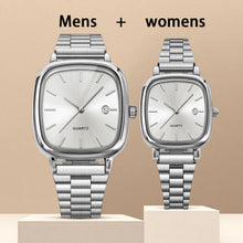 Load image into Gallery viewer, Couple watches for men and women; quartz watches with stainless steel bands and calendar; Christmas gift.