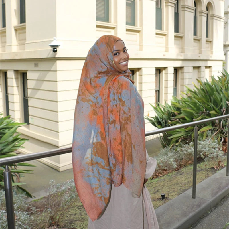 1Pcs Fashion Watercolor Print Hijab Islam Ramadan Women Bohemian Soft Muslim Hijabs Foulard Femme Shawl Wrap Scarf Headscarf