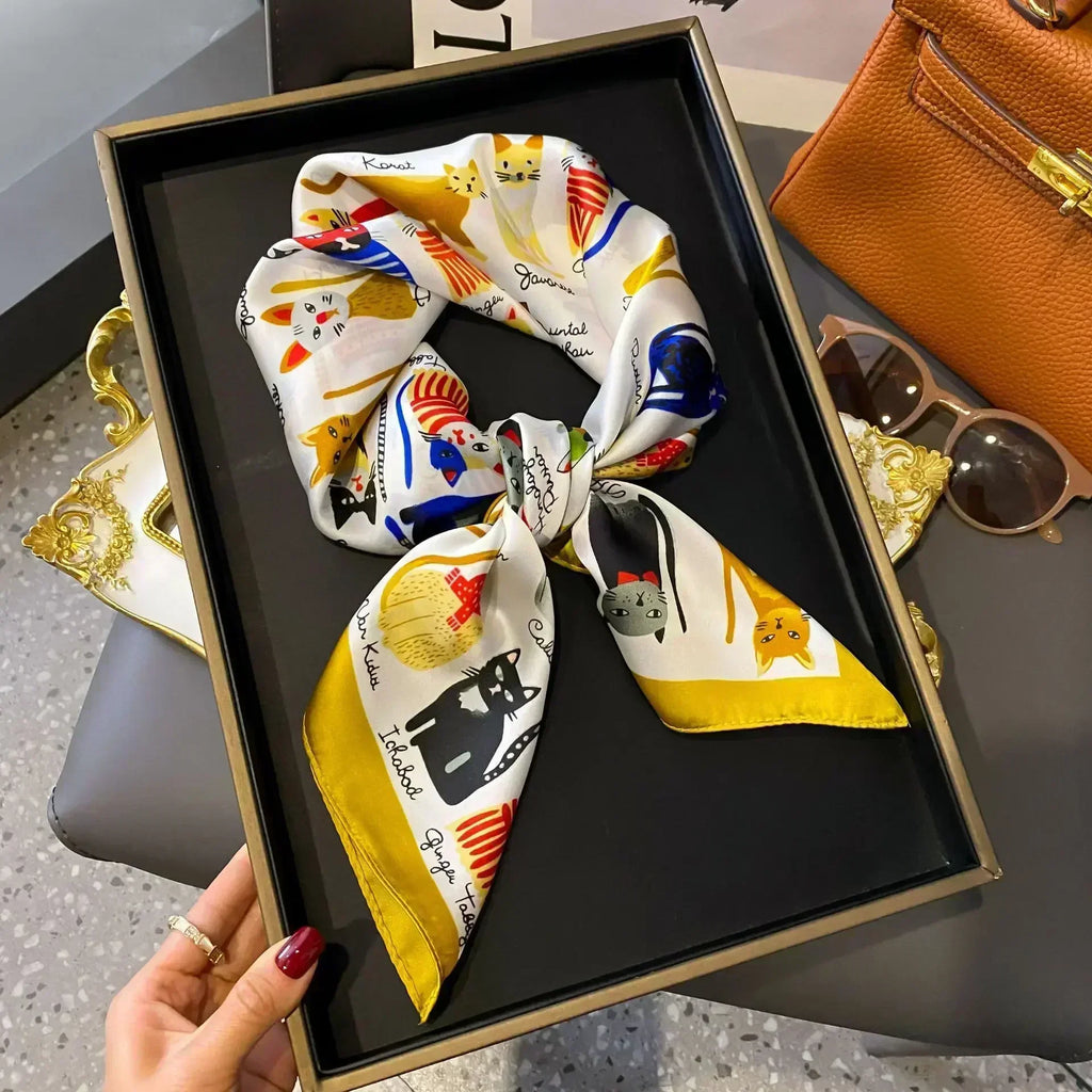 2025 NEW Hijab Head Girl Luxury Silk Square Plaid Scarf Women Satin Neck Hair Tie Band Soft Work Neckerchife