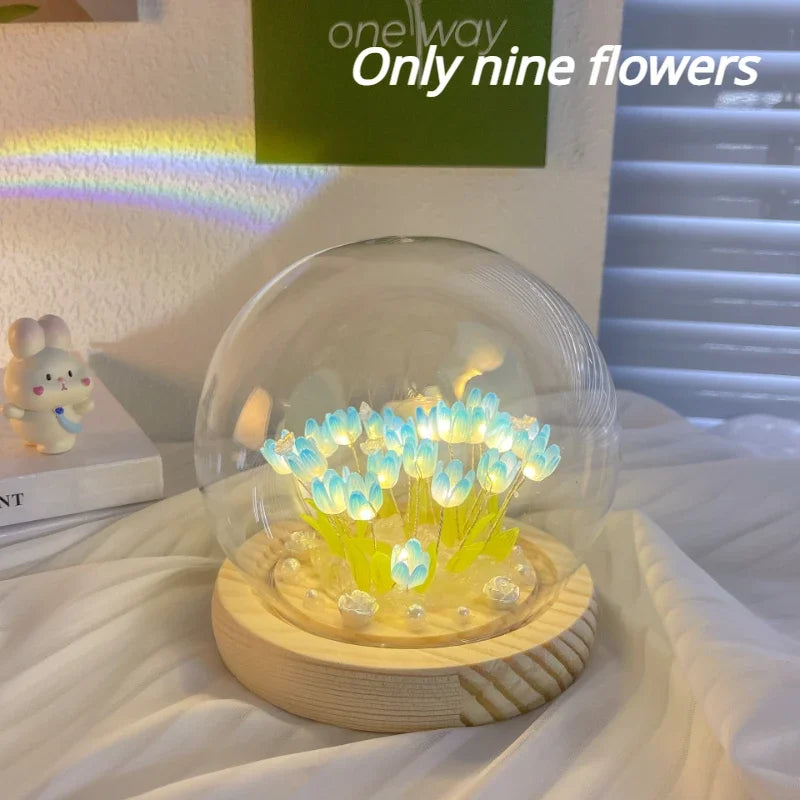 Birthday Gifts Mom Assembled Tulip Light Handmade Artificial Flower Table Lamp Bedroom Desk Decoration for Daughter Girlfriend