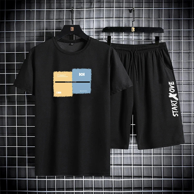Trendy Suits for men  Men's Summer Shorts Set Gym Outfit Student Short Sleeve Tee 2 Piece Set Tracksuits Men Casual Men Clothing