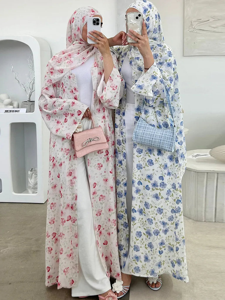 Muslim Women Dubai Abaya luxury Double layered chiffon Print Hijab Dress Kaftan Ramadan Robe Femme Islam african dresses Kebaya