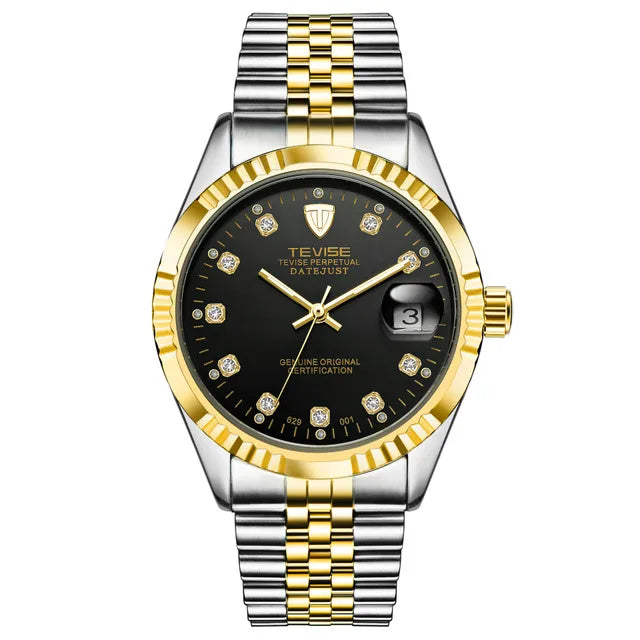 TEVISE  Automatic Mechanical Watch for Men with Date Stainless Steel Diamond Fashion Business Casual Watch Waterproof