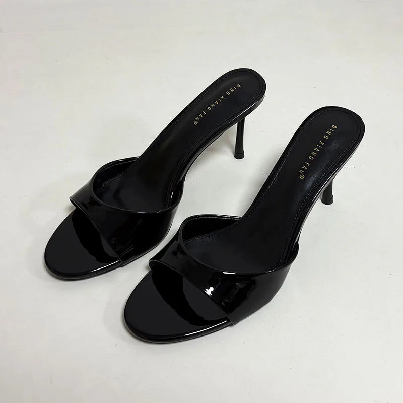 Heeled Footwear Female Slides Women Slippers Summer Spring Fashion Round Toe Ladies Thin Heels Slippers Sandals Pumps Shoes