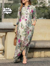 Load image into Gallery viewer, Fashion Summer Dresses 2024 New Women&#39;s Printed Elegant Robe Flip Collar Single Breasted Elegant Commuter Long Dress