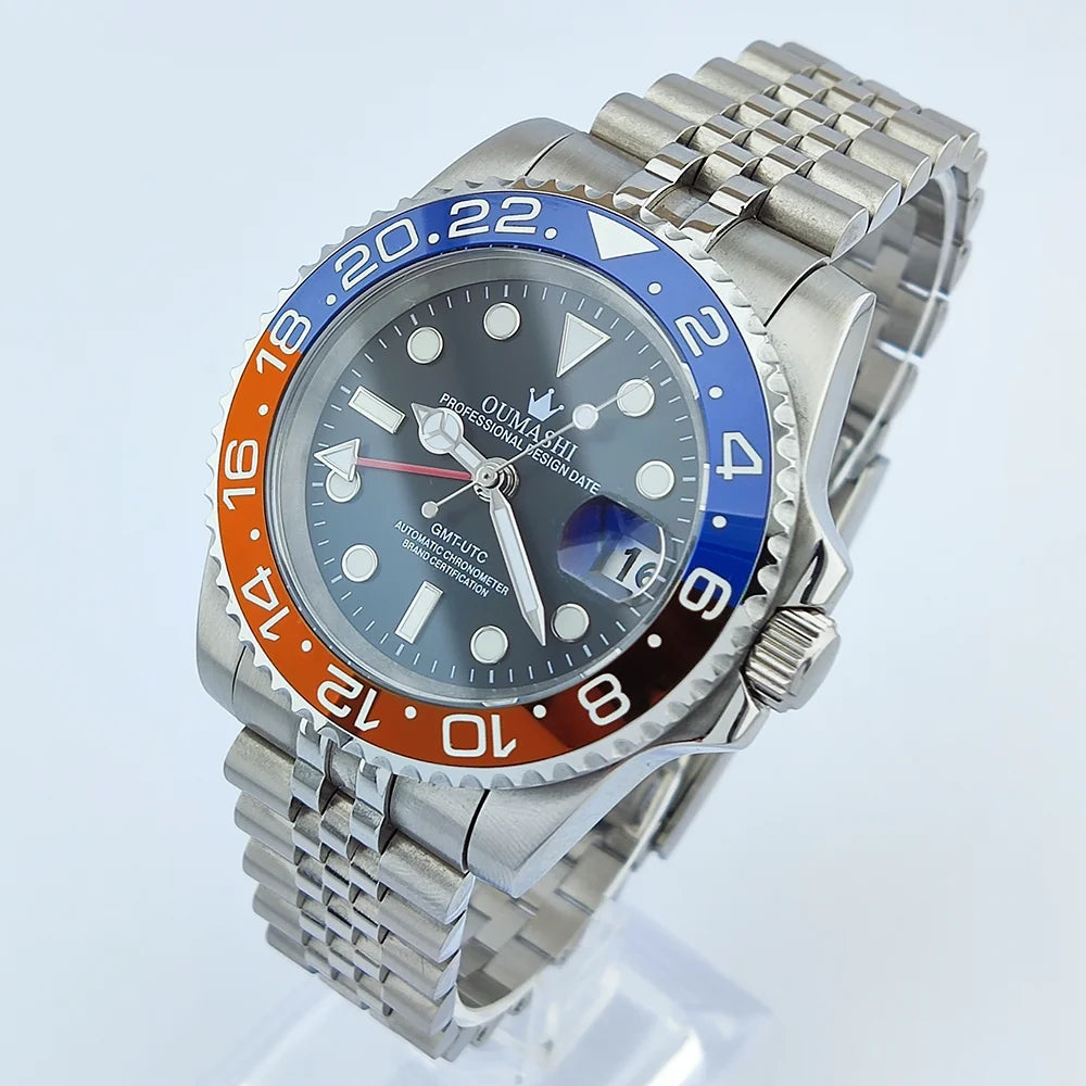 Luxury Men's Watches GMT Watches Sapphire Glass Waterproof Watches NH34 Movement Watches OUMASHI Watches Support Customized Logo