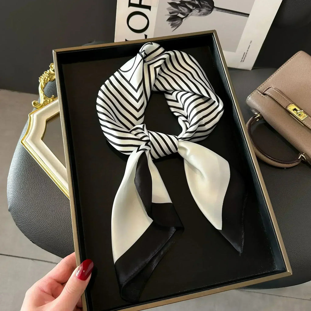 2025 NEW Hijab Head Girl Luxury Silk Square Plaid Scarf Women Satin Neck Hair Tie Band Soft Work Neckerchife