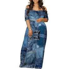 Load image into Gallery viewer, Women&#39;s Fashion  Printed Short Sleeve Long Dress Sexy Off Shoulder Backless Bodycon Split Cocktail Party Dress ﻿