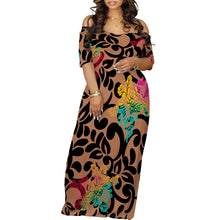 Load image into Gallery viewer, Women&#39;s Fashion  Printed Short Sleeve Long Dress Sexy Off Shoulder Backless Bodycon Split Cocktail Party Dress ﻿