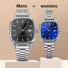 Load image into Gallery viewer, Couple watches for men and women; quartz watches with stainless steel bands and calendar; Christmas gift.