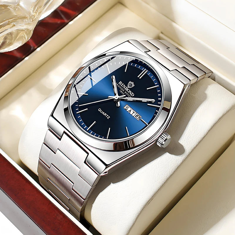 watches for man Light Luxury Brand Stainless Steel Double Calendar Waterproof Male Business Leisure Fashion Quartz Clock Watch