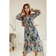 Load image into Gallery viewer, Women&#39;s New Fashion  V-neck Long Sleeve Long Party Dress Ladies Personality Print Pleated Dress Women Casual A-line Dress