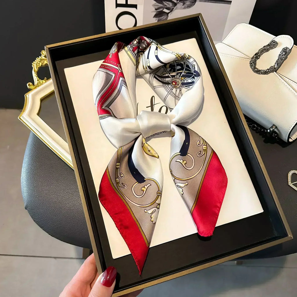 2025 NEW Hijab Head Girl Luxury Silk Square Plaid Scarf Women Satin Neck Hair Tie Band Soft Work Neckerchife