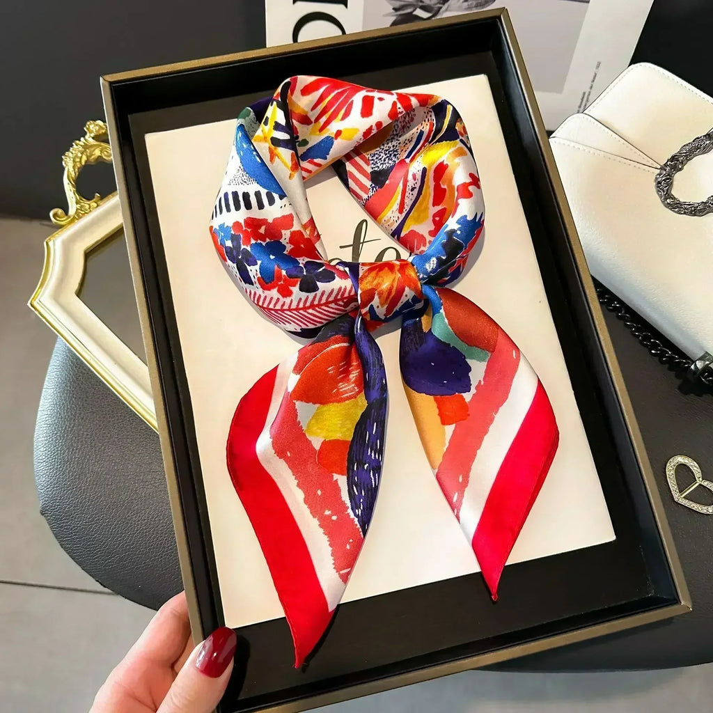 2025 NEW Hijab Head Girl Luxury Silk Square Plaid Scarf Women Satin Neck Hair Tie Band Soft Work Neckerchife