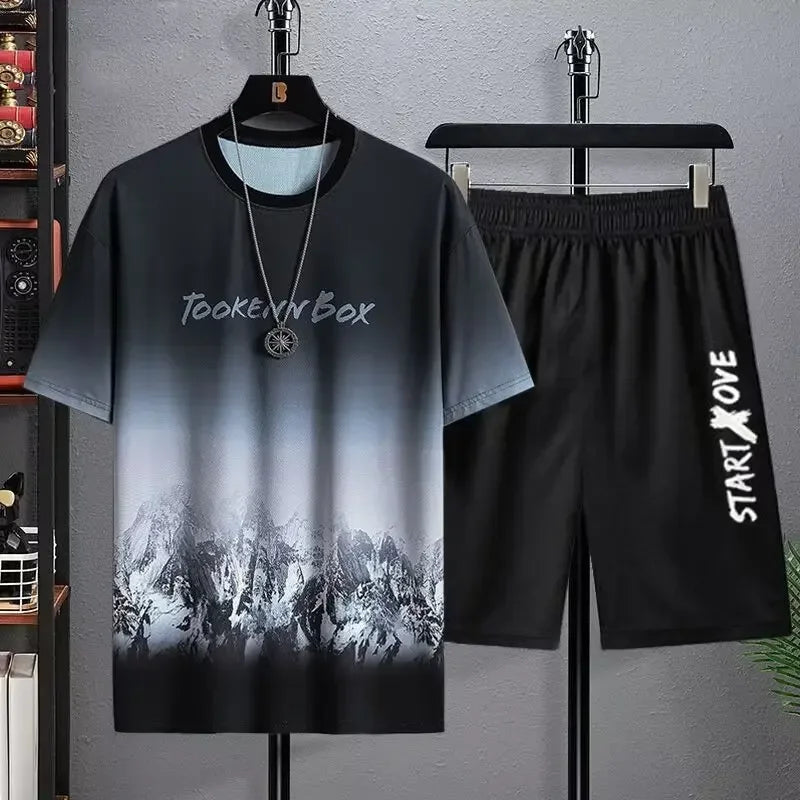 Summer Quick Drying Men's Sets Fashion tracksuits Casual Breathable Short Sleeve 3D Printed Sports T-shirt+Shorts Basketball Set