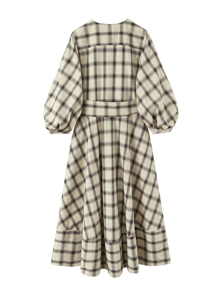 2025 New Women Fashion  Dress Women Plaid printed Long Dresses With Belt Chic Dresses Women Summer Dress