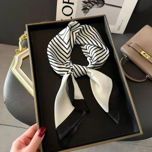 2025 NEW Hijab Head Girl Luxury Silk Square Plaid Scarf Women Satin Neck Hair Tie Band Soft Work Neckerchife