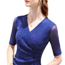 Load image into Gallery viewer, Women&#39;s Clothing 2022 Latest Fashion Blouses Elegant Summer T Shirt Free Shiping Elastic Glitter Blouses or Tops for Woman