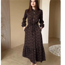 Load image into Gallery viewer, Women&#39;sEuropean  Clothing Autumn and Winter New Elegant Sexy Fashion Digital Printing Leisure Dresssmall floral long skirt