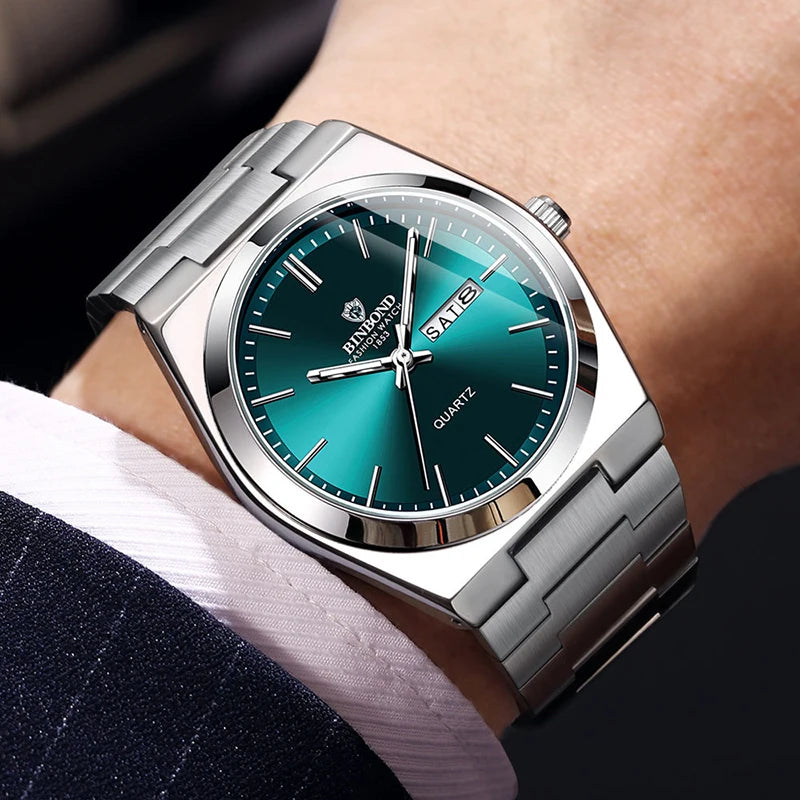 watches for man Light Luxury Brand Stainless Steel Double Calendar Waterproof Male Business Leisure Fashion Quartz Clock Watch
