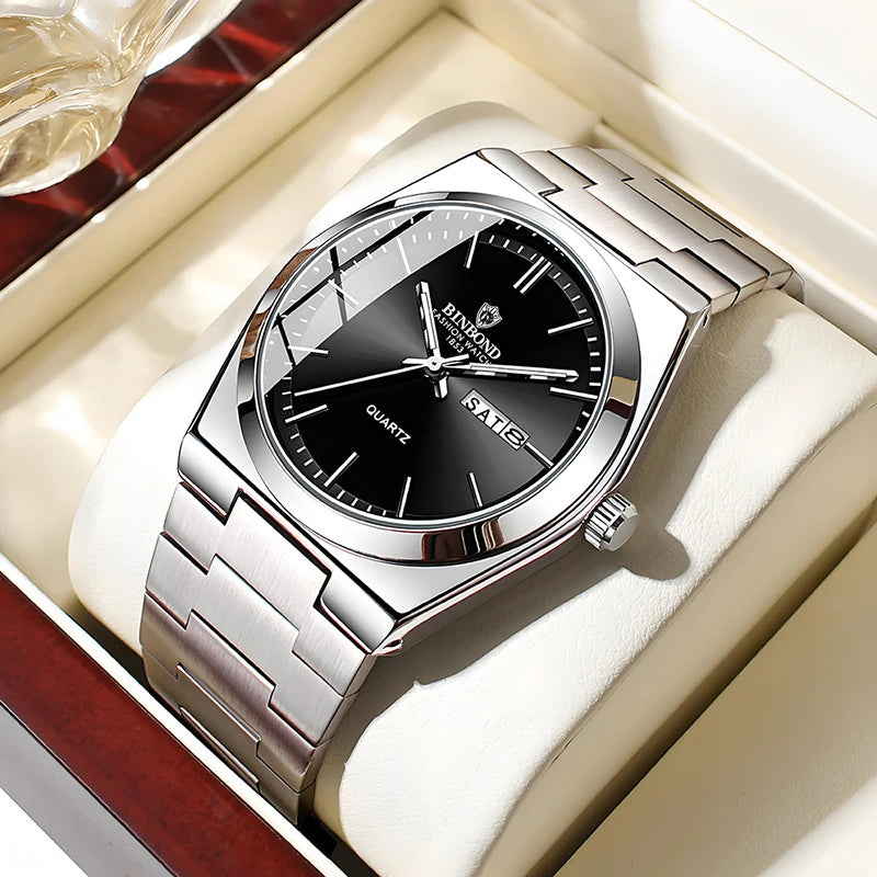 watches for man Light Luxury Brand Stainless Steel Double Calendar Waterproof Male Business Leisure Fashion Quartz Clock Watch