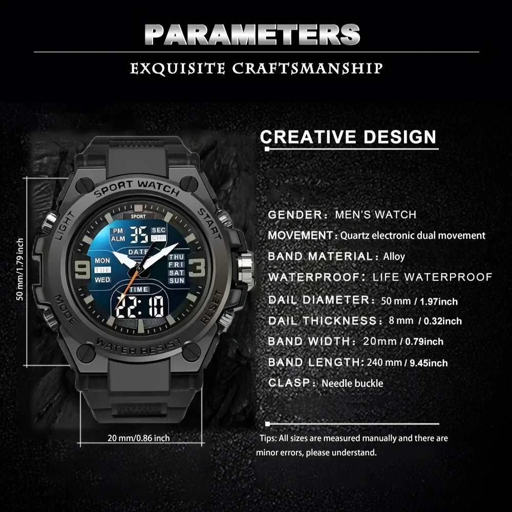 Fashionable and trendy men's sports and leisure watches, multifunctional electronic watches for teenagers and students