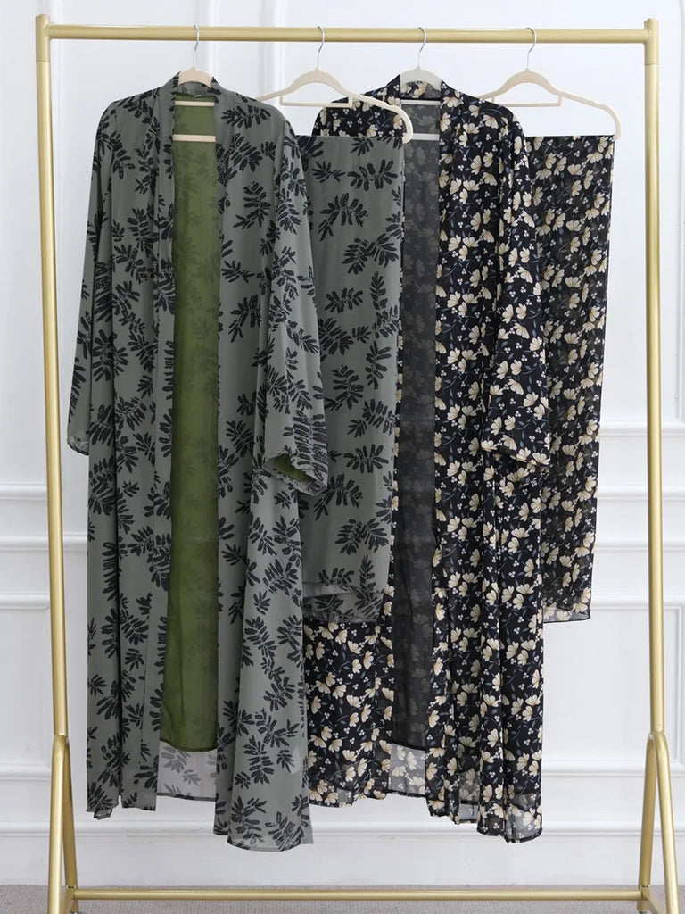 Muslim Women Dubai Abaya luxury Double layered chiffon Print Hijab Dress Kaftan Ramadan Robe Femme Islam african dresses Kebaya