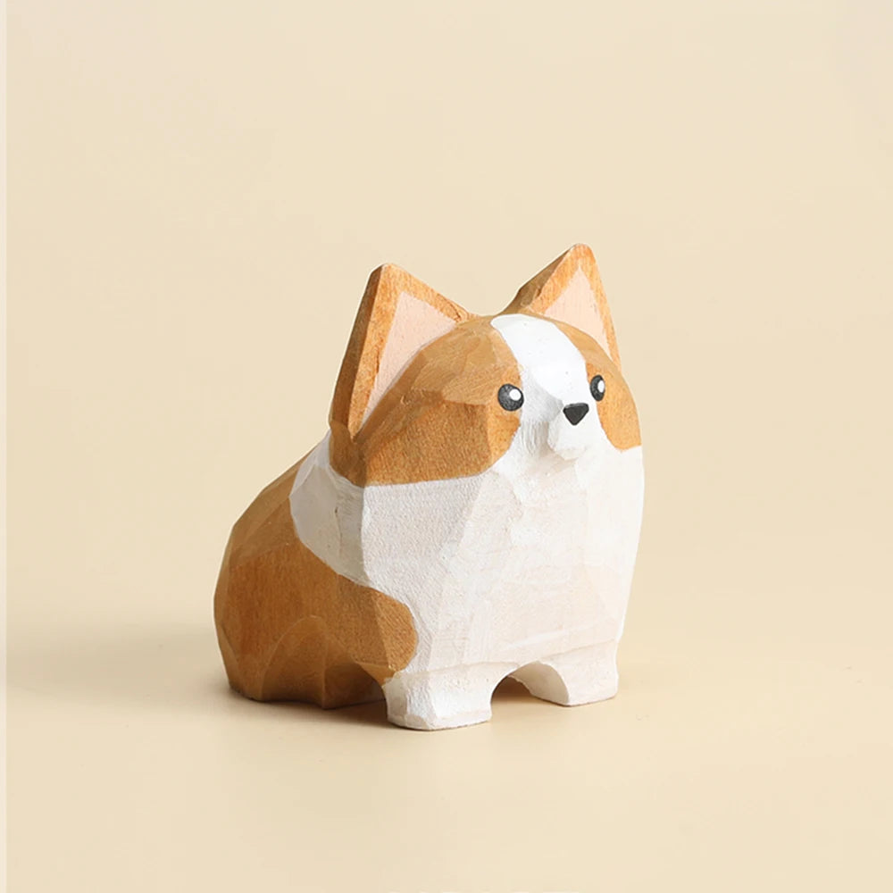 Handcrafted wood carving Home decorations decoraciones para el hogar desk accessories room decor Handmade Corgi Statue room
