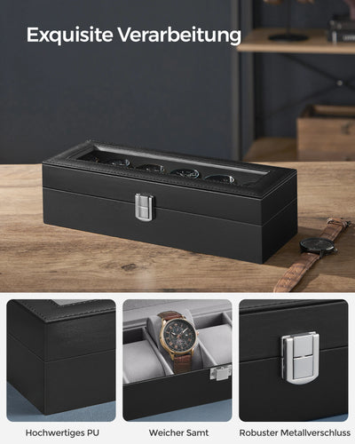 SONGMICS 6 Watches Watches box watches box with glass lid velvet watches cushion watches case with lock 11.2x30x8 cm