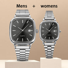 Load image into Gallery viewer, Couple watches for men and women; quartz watches with stainless steel bands and calendar; Christmas gift.
