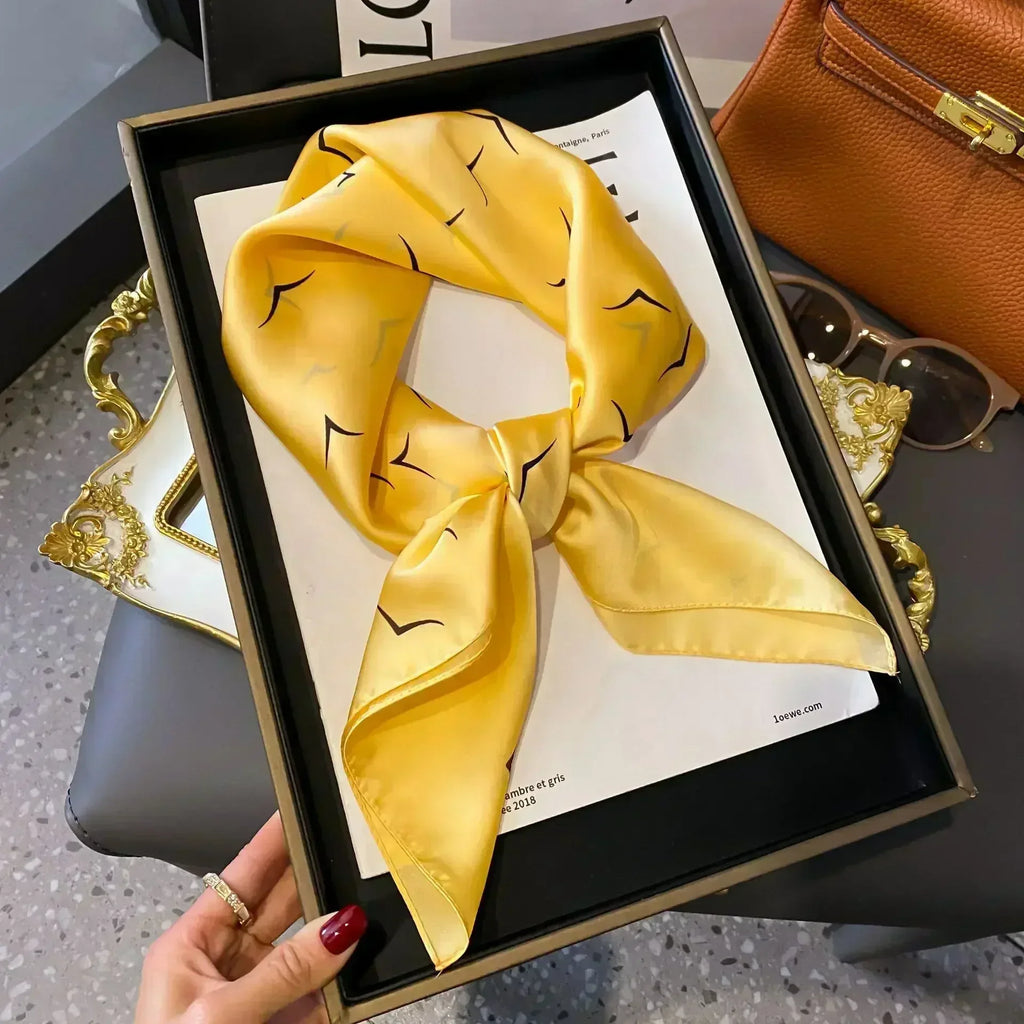 2025 NEW Hijab Head Girl Luxury Silk Square Plaid Scarf Women Satin Neck Hair Tie Band Soft Work Neckerchife