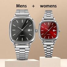 Load image into Gallery viewer, Couple watches for men and women; quartz watches with stainless steel bands and calendar; Christmas gift.