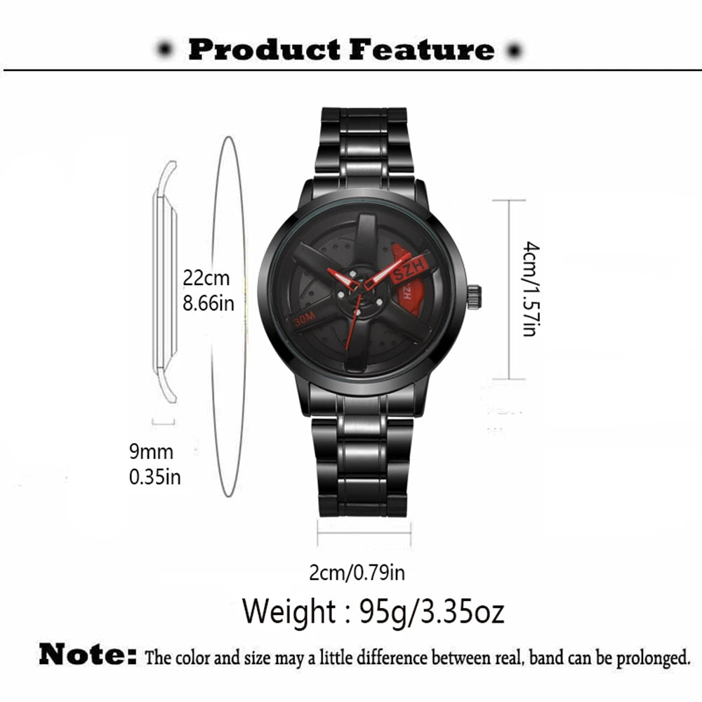 Fashion Rotating Wheels Style Men Watch Top Brand Race Car Design Steel Strap Quartz Watches For Man Gifts
