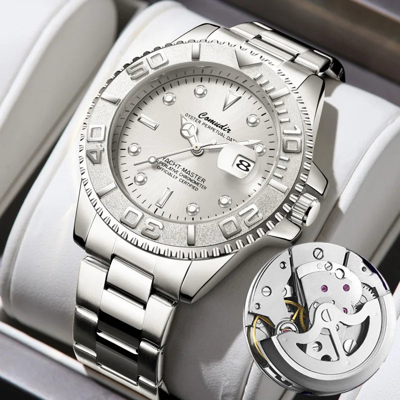 Automatic mechanical watch for men with hollow and waterproof features; with luminous and calendar functions