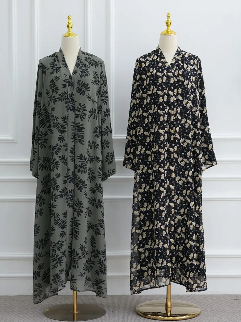 Muslim Women Dubai Abaya luxury Double layered chiffon Print Hijab Dress Kaftan Ramadan Robe Femme Islam african dresses Kebaya