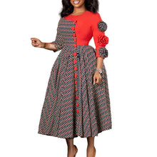 Load image into Gallery viewer, Elegant Dresses for Women 2025 Fall Fashion African 3/4 Sleeve Party Birthday New Robe Chic 3D Flower Plaid Evening A-Line Dress